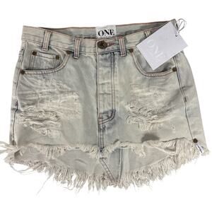 NEW Sz 26/2 One Teaspoon Light Blue Free People Mini Skirt Distressed Junk Yard